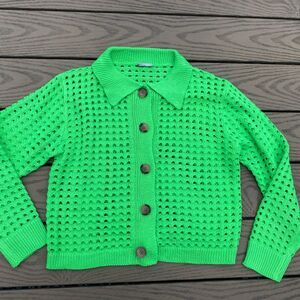 Chunky green neon collard cardigan small H&M long sleeve top